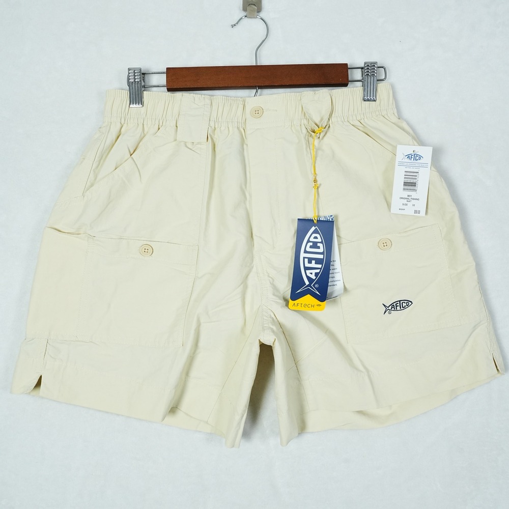 AFTCO M01 Original Fishing Shorts Mens 32 Natural Tan Active 6 Inch Inseam NWT